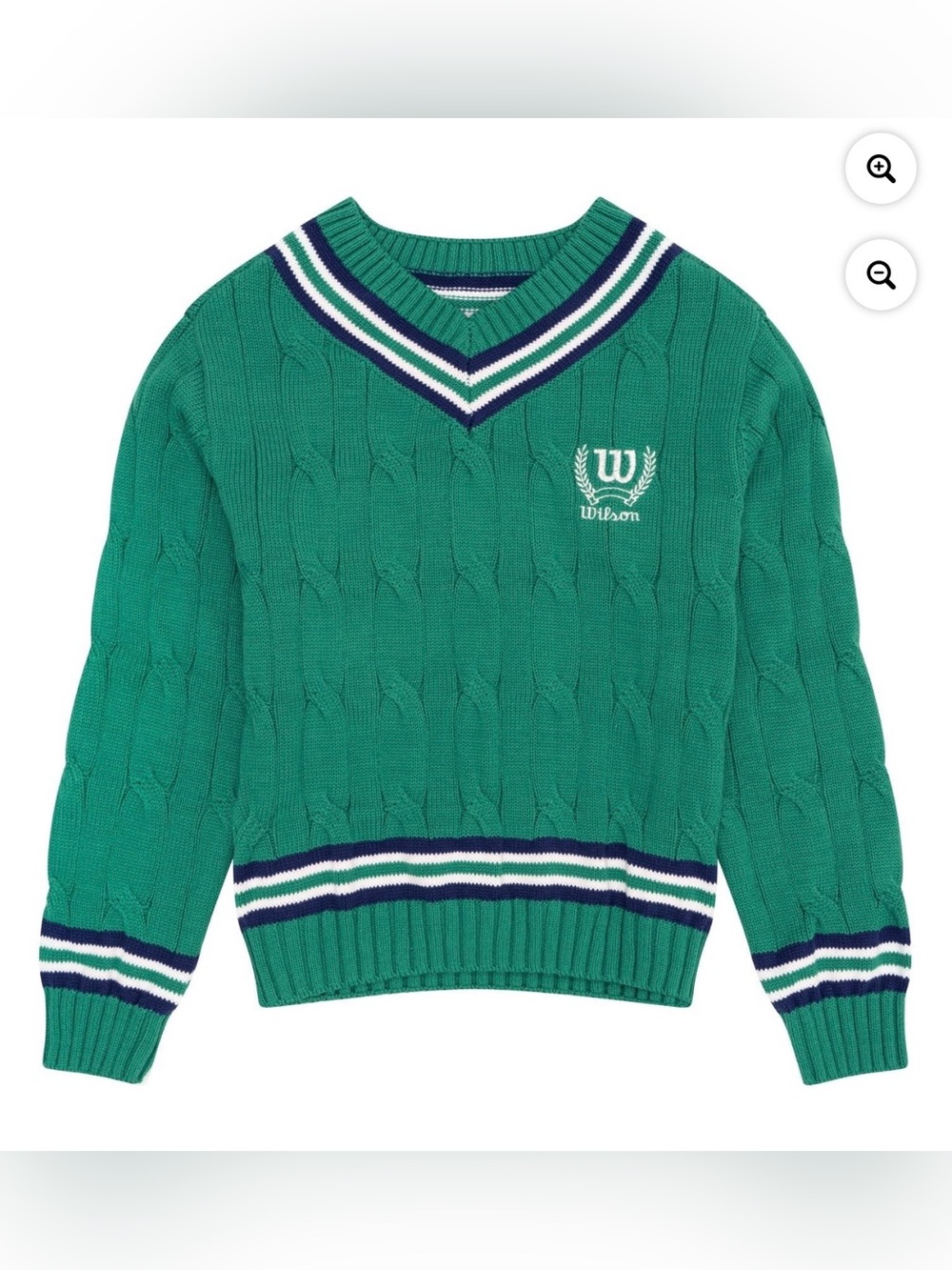 Wilson Teal Cable Knit V-Neck Sweater with Stripe Detail